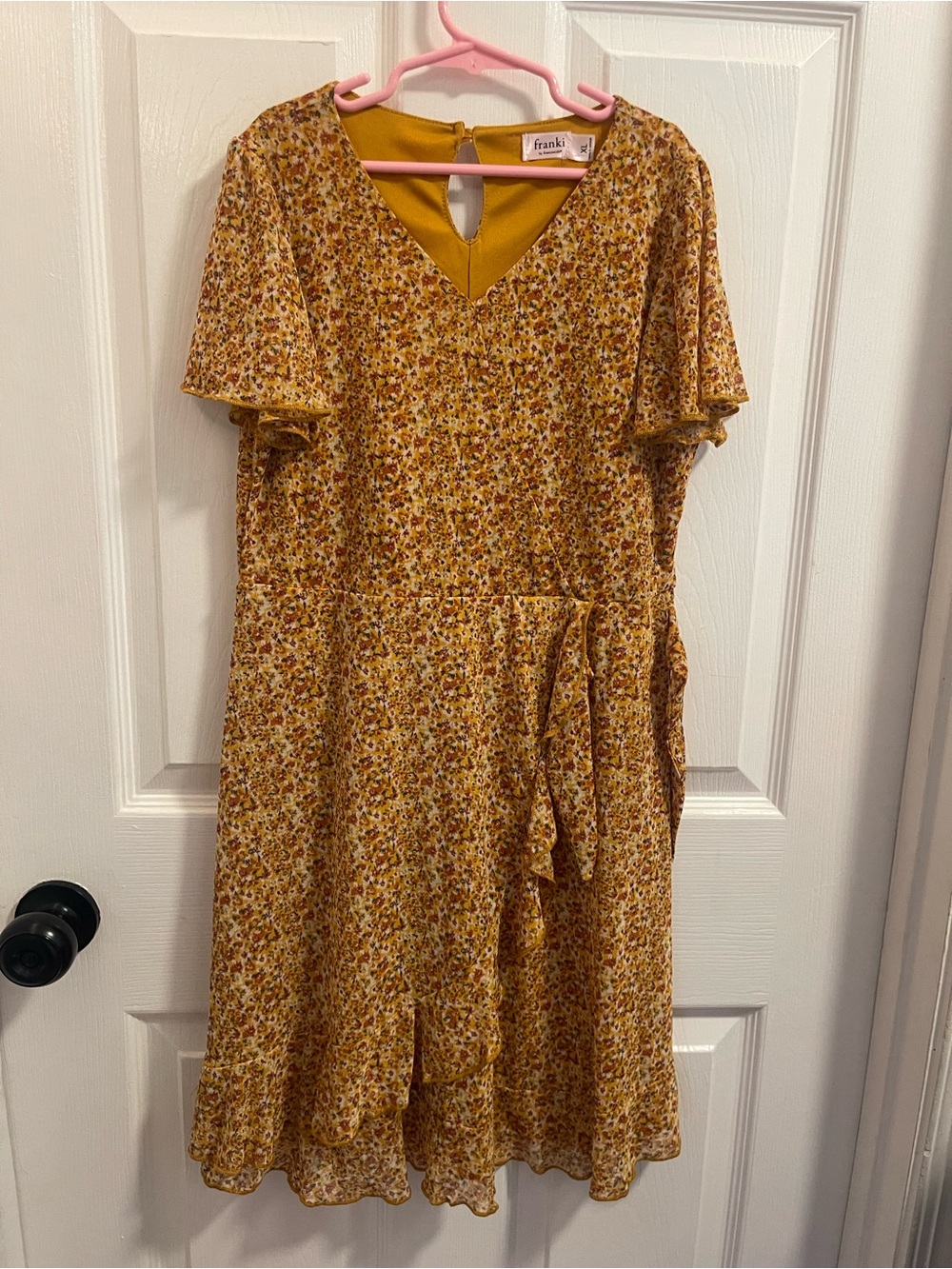 Girls' Mustard Floral Tie-Waist Dress